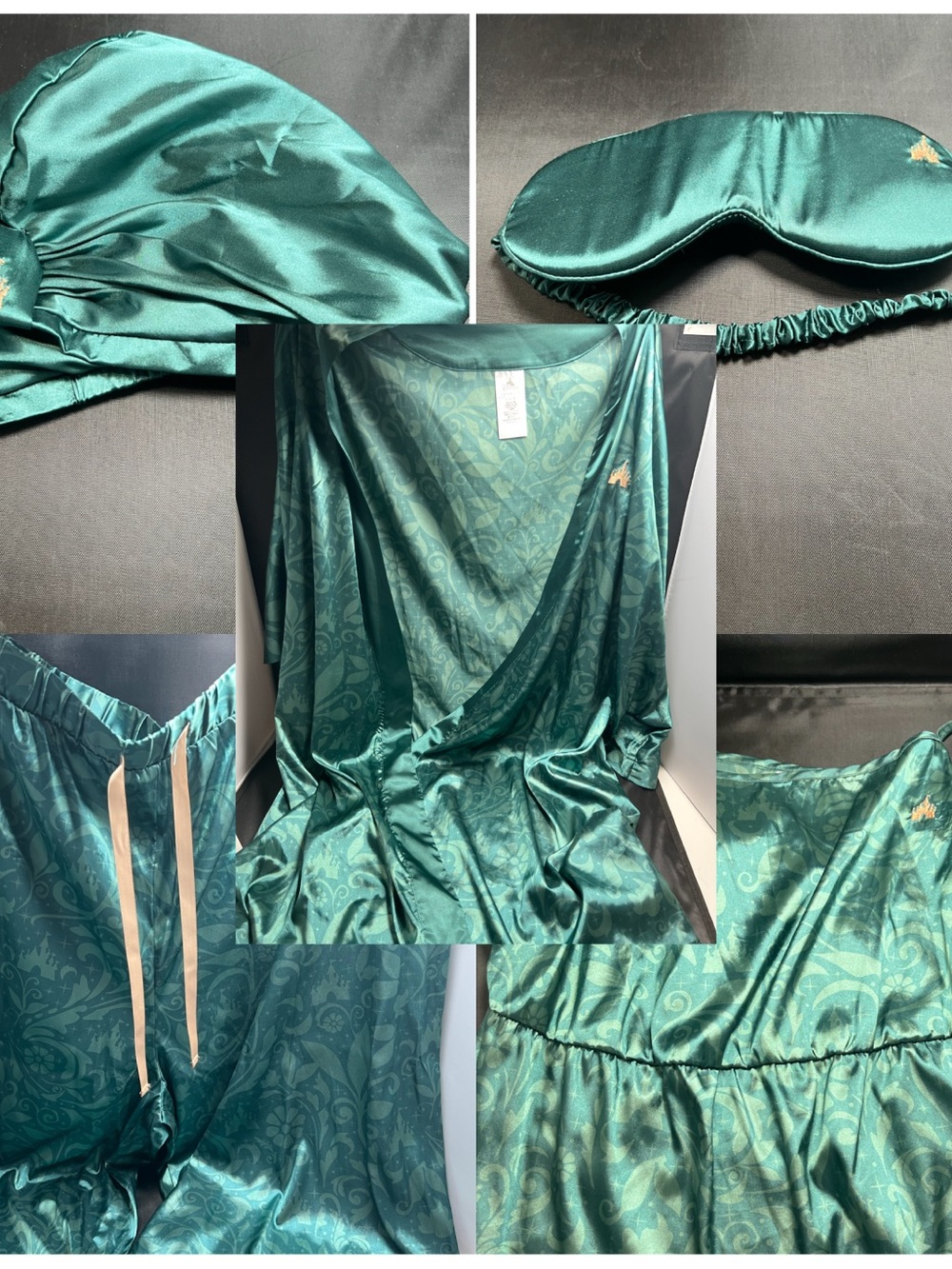 Disney Cinderella Castle 5-Piece Satin Pajama & Robe Set Sleep Mask Turban 2X